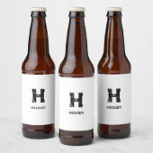 MINIMALISTISCHE ZWARTE EN LETTER MONOGRAM NAAM WIT BIER ETIKET (Flessen)