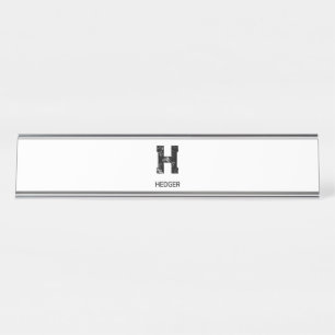MINIMALISTISCHE ZWARTE EN LETTER MONOGRAM NAAM WIT BUREAU NAAMBORDJE