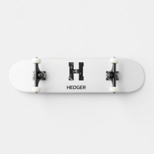 MINIMALISTISCHE ZWARTE EN LETTER MONOGRAM NAAM WIT PERSOONLIJK SKATEBOARD