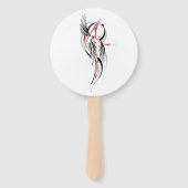 Minimalistische zwarte en rode vleugel lijn kunst  handwaaier (Achterkant)