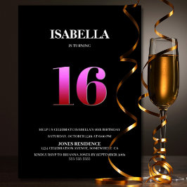 Minimalistische zwarte en roze 16e verjaardag kaart
