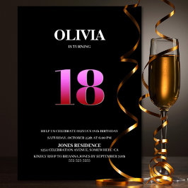 Minimalistische zwarte en roze 18e verjaardag kaart