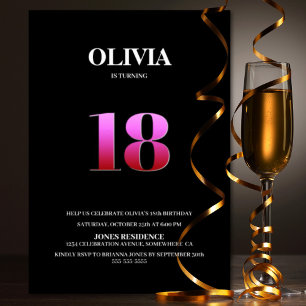 Minimalistische zwarte en roze 18e verjaardag kaart