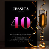 Minimalistische zwarte en roze 40ste verjaardag kaart