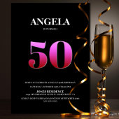 Minimalistische zwarte en roze 50ste verjaardag kaart