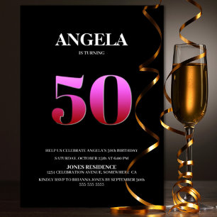 Minimalistische zwarte en roze 50ste verjaardag kaart