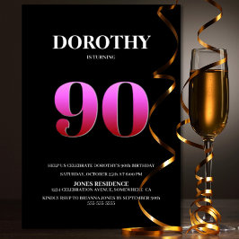 Minimalistische zwarte en roze 90ste verjaardag kaart