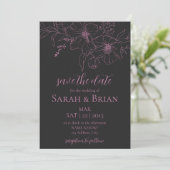 Minimalistische zwarte en roze trouwkaart Save The Save The Date (Staand voorkant)