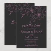 Minimalistische zwarte en roze trouwkaart Save The Save The Date (Voorkant / Achterkant)