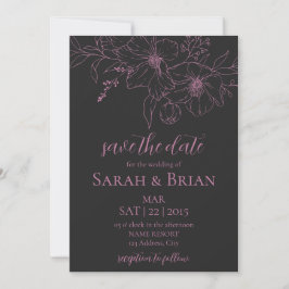 Minimalistische zwarte en roze trouwkaart Save The Save The Date