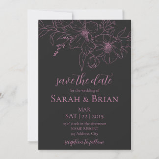 Minimalistische zwarte en roze trouwkaart Save The Save The Date