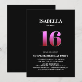 Minimalistische zwarte en roze verrassingsdag 16e kaart