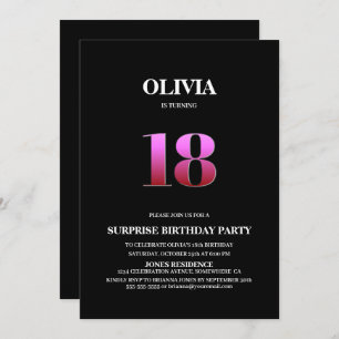 Minimalistische zwarte en roze verrassingsdag 18e  kaart