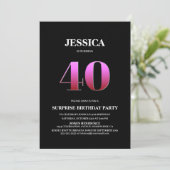 Minimalistische zwarte en roze verrassingsdag 40st kaart (Staand voorkant)