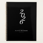 Minimalistische zwarte en witte aangepaste naam planner (Voorkant)