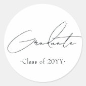 Minimalistische Zwarte en Witte Afstuderen Ronde Sticker (Voorkant)
