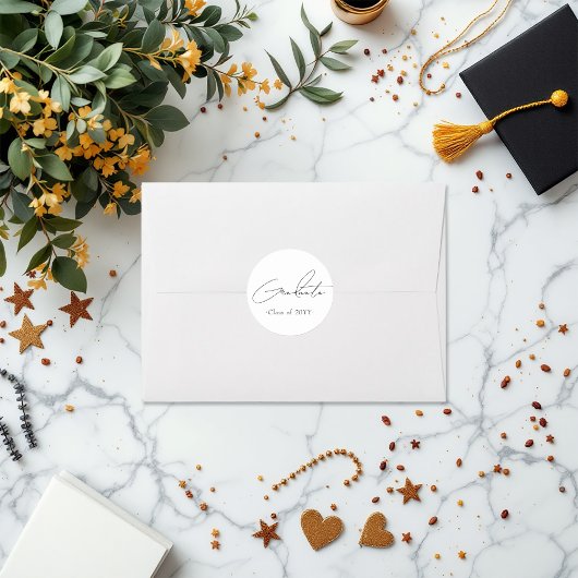 Minimalistische Zwarte en Witte Afstuderen Ronde Sticker