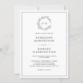 Minimalistische zwarte en witte blad moderne trouw kaart