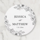 Minimalistische Zwarte en Witte Bloemen Bedankjes Labels (Achterkant)