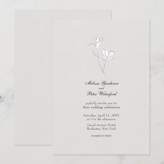 Minimalistische zwarte en witte bloemenschets brui kaart (Voorkant / Achterkant)