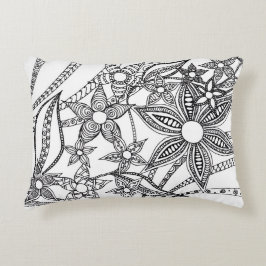 Minimalistische Zwarte en Witte Bloemrijke Lijnkun Accent Kussen