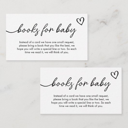 Minimalistische zwarte en witte boeken voor Baby Informatiekaartje (Voorkant / Achterkant)