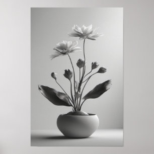 Minimalistische Zwarte en Witte Botanische Bloem Poster