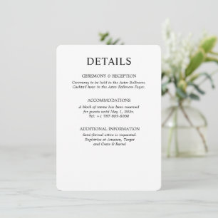 Minimalistische Zwarte en Witte Bruiloft Informatiekaartje