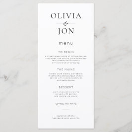 Minimalistische Zwarte en Witte Bruiloft Menu