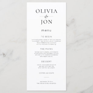 Minimalistische Zwarte en Witte Bruiloft Menu