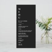 Minimalistische Zwarte en Witte Bruiloft Menu (Staand voorkant)