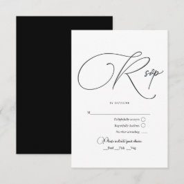 Minimalistische Zwarte en Witte Bruiloft RSVP Kaartje