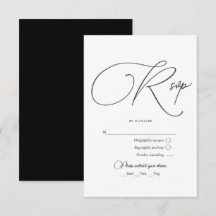 Minimalistische Zwarte en Witte Bruiloft RSVP Kaartje