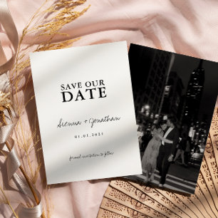 Minimalistische Zwarte en Witte Bruiloft Save The Date