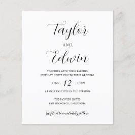 Minimalistische zwarte en witte budget bruiloftsin flyer