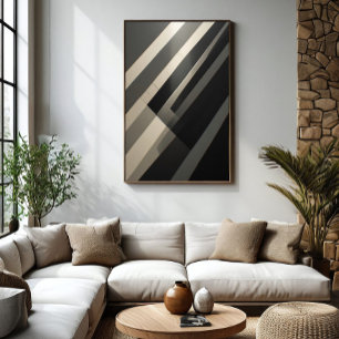 Minimalistische zwarte en witte diagonale strepen poster