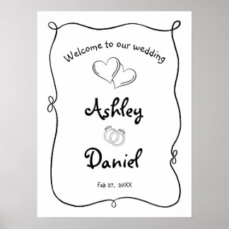 Minimalistische Zwarte en Witte Doodle Bruiloft We Poster