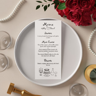Minimalistische Zwarte en Witte Doodle Trouw Dinne Menu