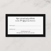 Minimalistische zwarte en witte elegante script aanbevelingskaartje (Achterkant)