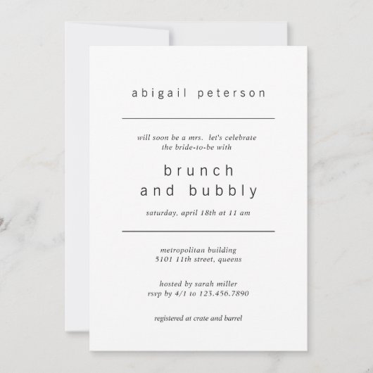 Minimalistische zwarte en witte foto Bridal Brunch Kaart (Voorkant)