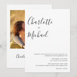 Minimalistische zwarte en witte foto-huwelijksstij kaart