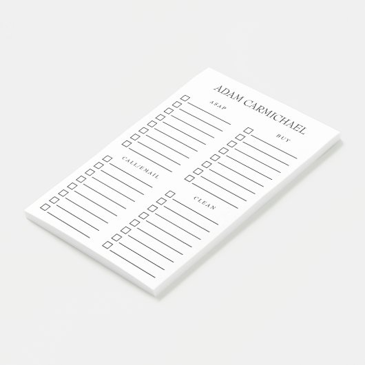 Minimalistische zwarte en witte georganiseerde din post-it® notes (Schuin)