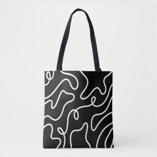 Minimalistische Zwarte en Witte Golflijn Kunst Tote Bag