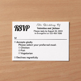 Minimalistische Zwarte en Witte Huwelijks RSVP Kaartje