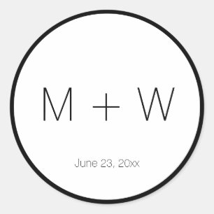 Minimalistische zwarte en witte initialen ronde sticker