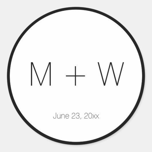 Minimalistische zwarte en witte initialen ronde sticker (Voorkant)