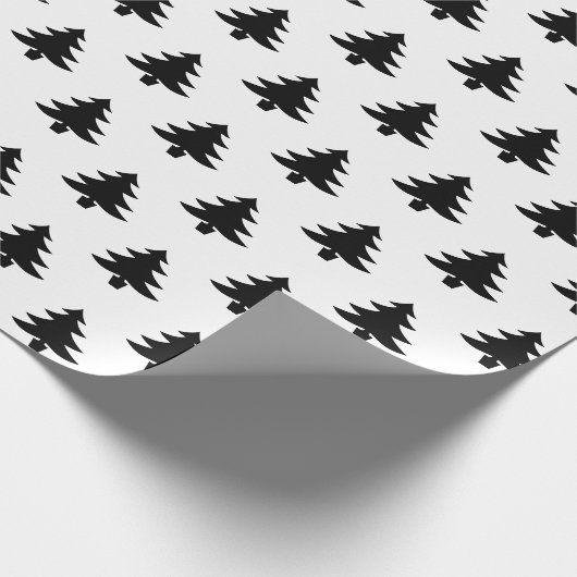 Minimalistische zwarte en witte kerstbomen cadeaupapier (Hoek)
