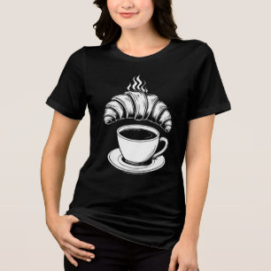 Minimalistische zwarte en witte koffie en croissan Tri-Blend shirt