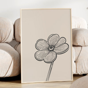 Minimalistische zwarte en witte lijnkunst bloem vi poster