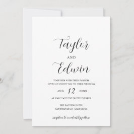 Minimalistische Zwarte en Witte Moderne Bruiloft Kaart